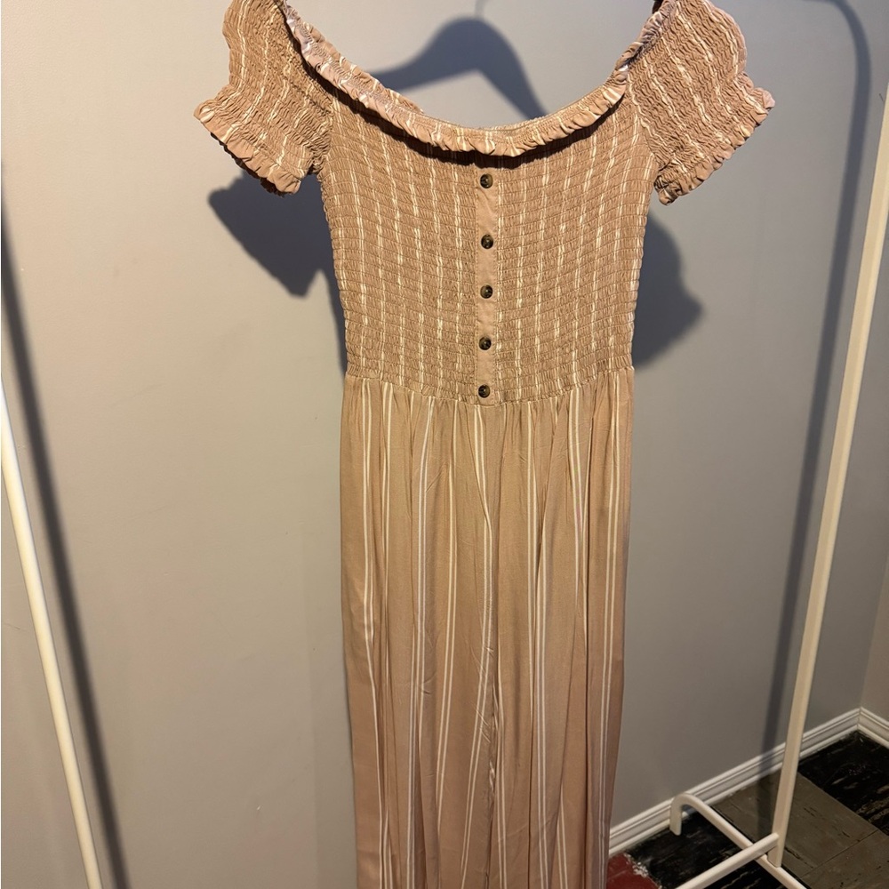 Elegant Beige Off-Shoulder Jumpsuit